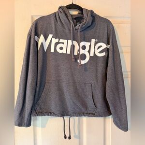 Wrangler Gray Cropped Hoodie Sweatshirt Drawstring Hem Size S